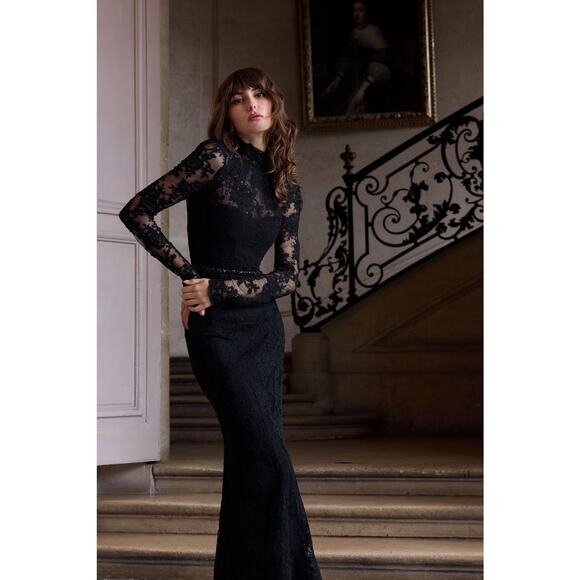 V.Chapman Womens The Jules Turtleneck Lace Maxi Dress Black Size 12 NWT - Picture 11 of 12